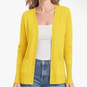 Cardigan Button Closer with Pockets. Yellow Sz. Med. Only Worn Once. Retails $34